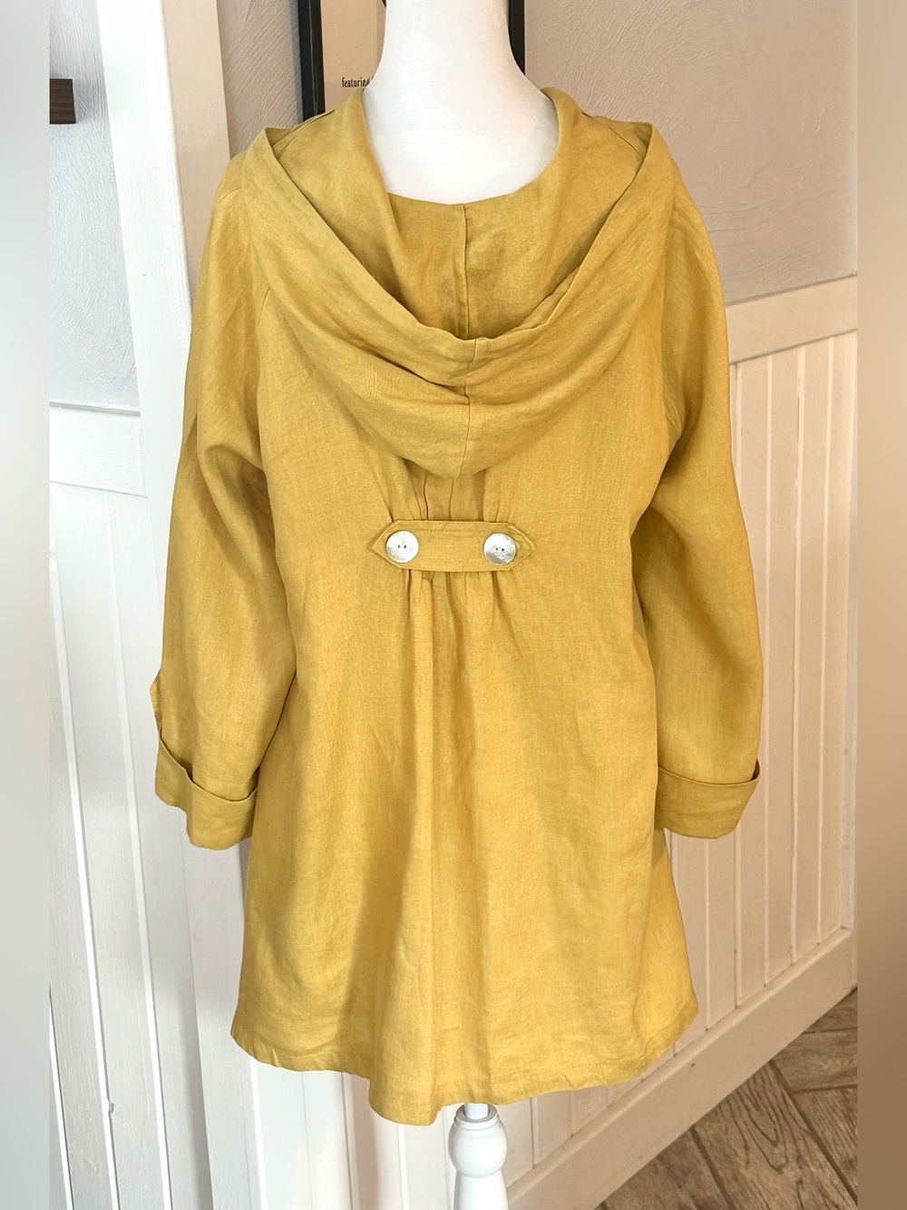 Sigrid Olsen 100% Linen Hooded Jacket Med Mustard Yellow Lagenlook Coastal - Picture 3 of 8